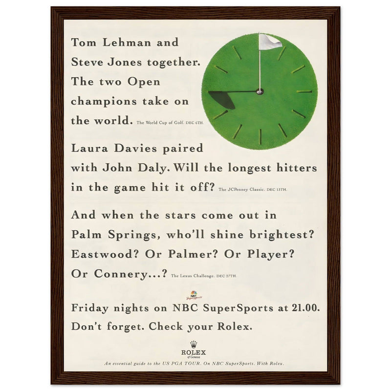Rolex World Cup Of Golf Vintage Poster Ad