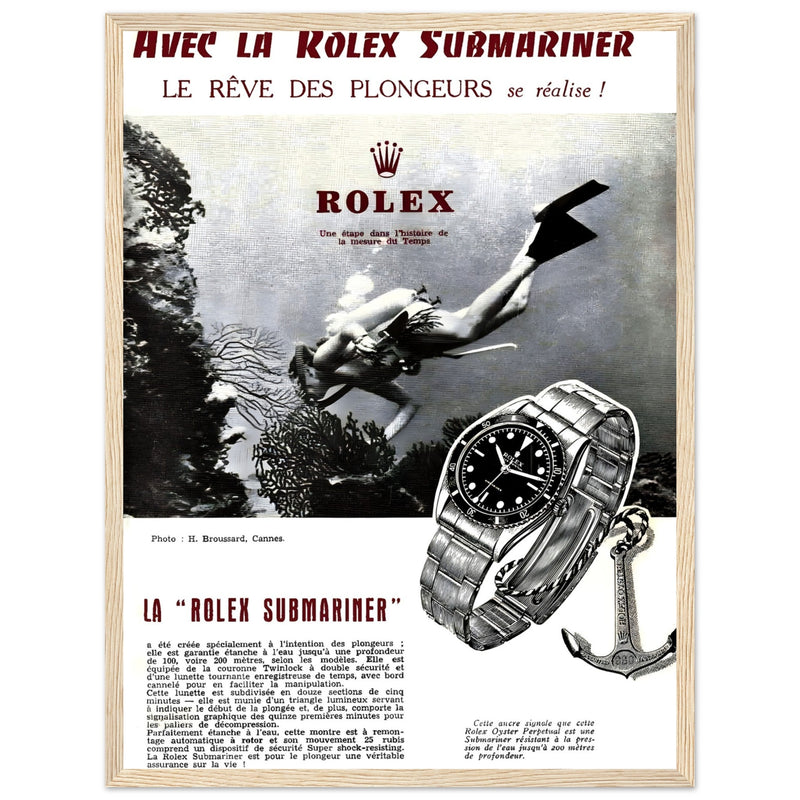Avec La Rolex Submariner Vintage Poster Ad
