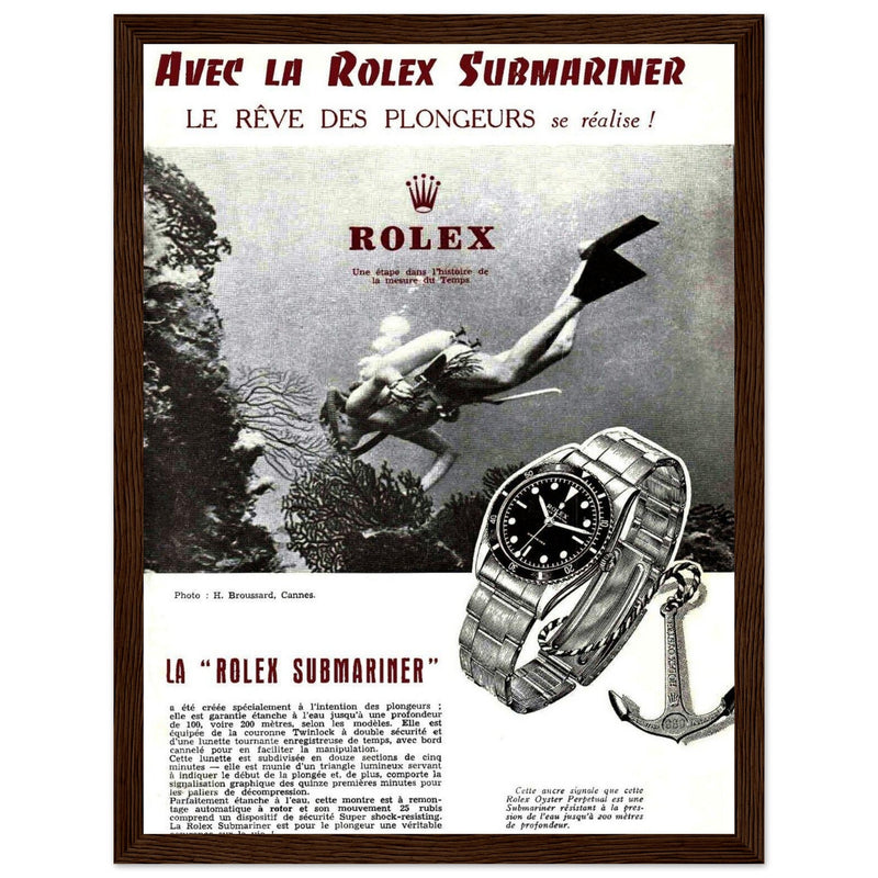 Avec La Rolex Submariner Vintage Poster Ad