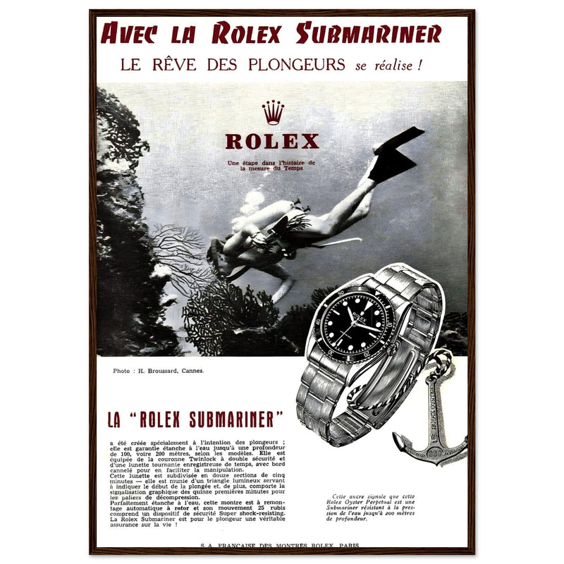 Avec La Rolex Submariner Vintage Poster Ad