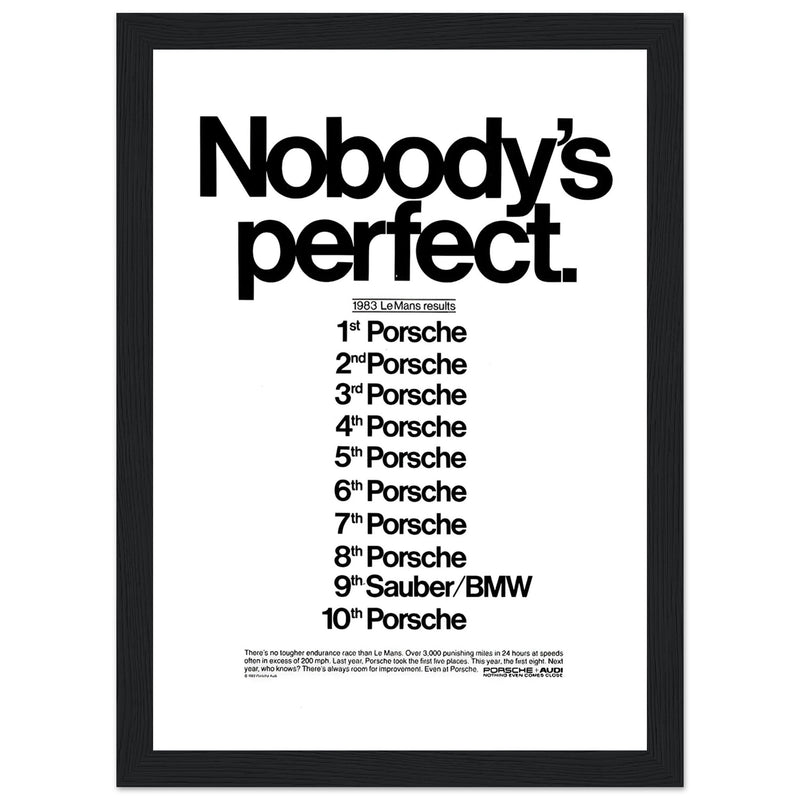 Porsche Nobody's Perfect Le Man Vintage Poster Ad