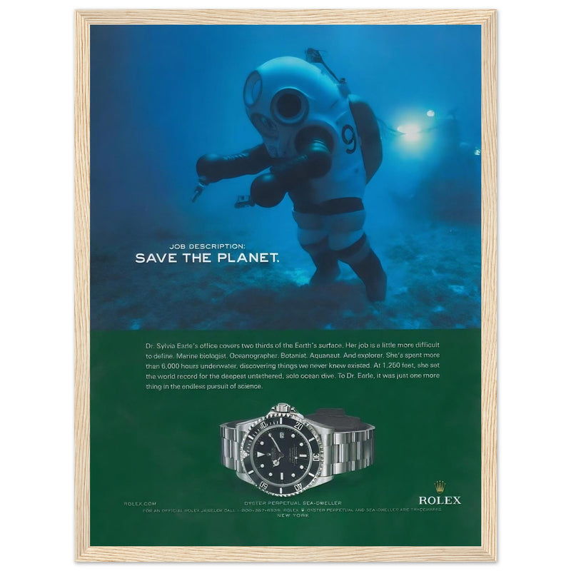 Rolex Sea-Dweller Save The Planet Vintage Poster Ad