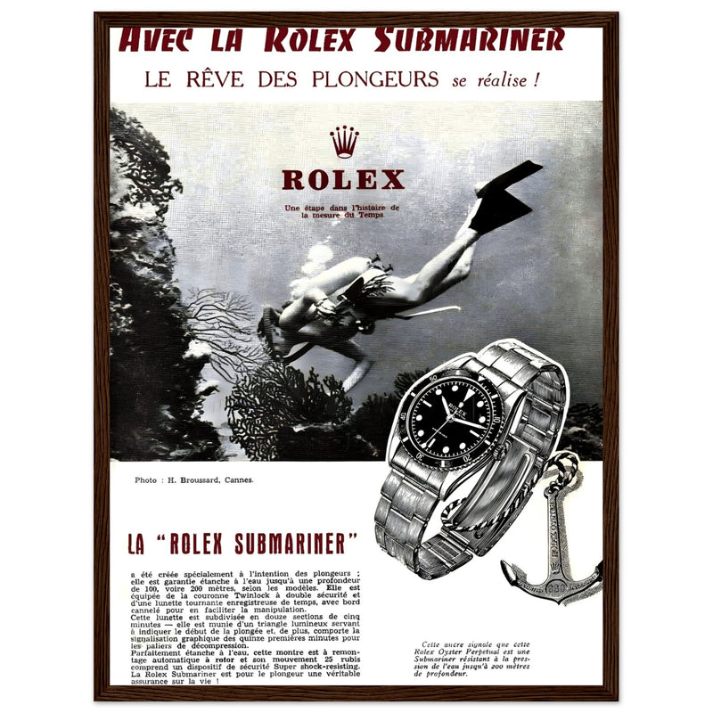 Avec La Rolex Submariner Vintage Poster Ad