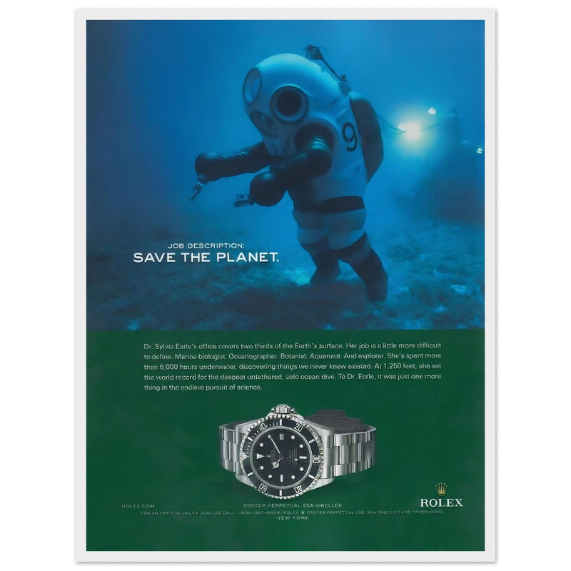 Rolex Sea-Dweller Save The Planet Vintage Poster Ad