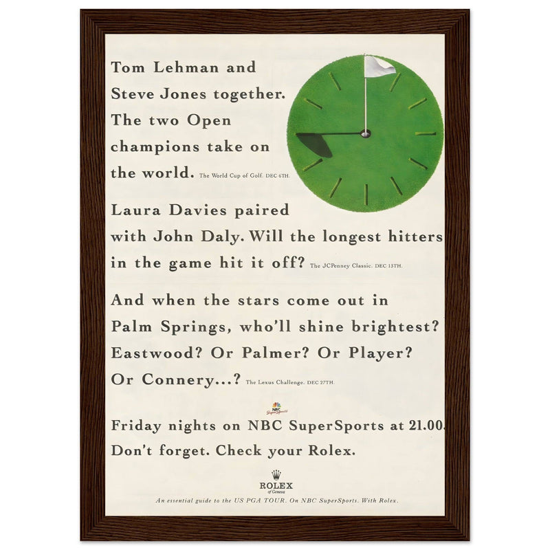 Rolex World Cup Of Golf Vintage Poster Ad