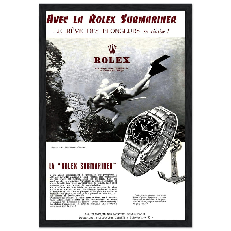 Avec La Rolex Submariner Vintage Poster Ad