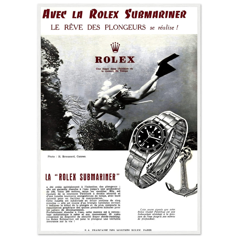 Avec La Rolex Submariner Vintage Poster Ad