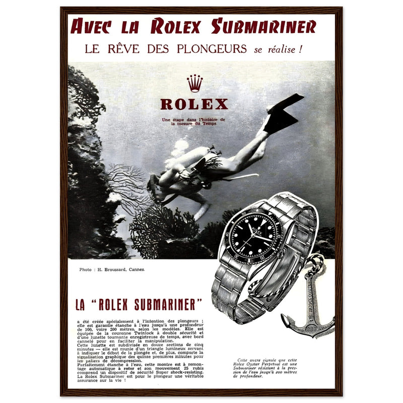 Avec La Rolex Submariner Vintage Poster Ad