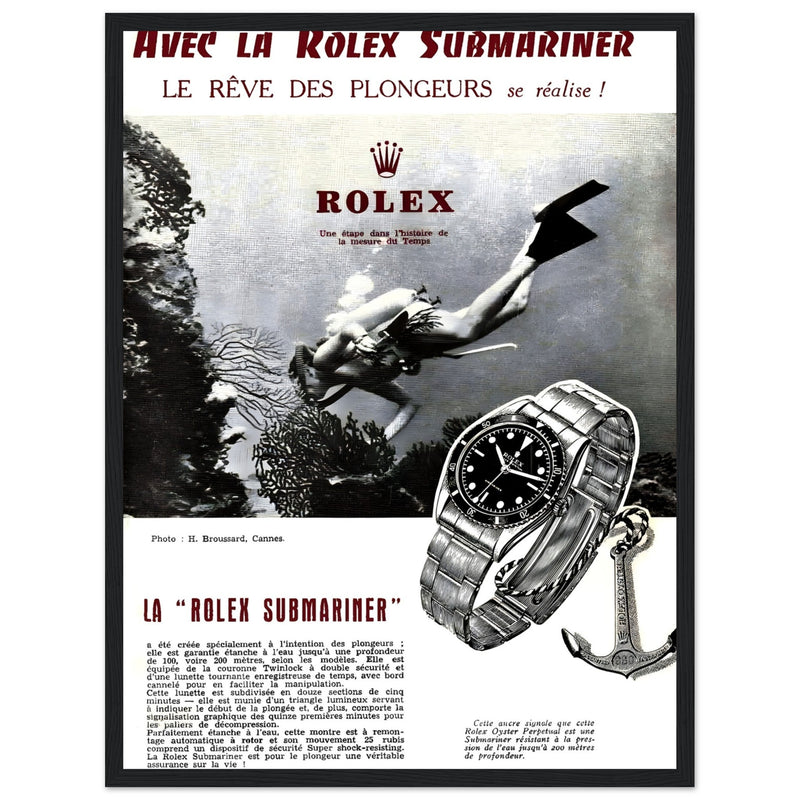 Avec La Rolex Submariner Vintage Poster Ad