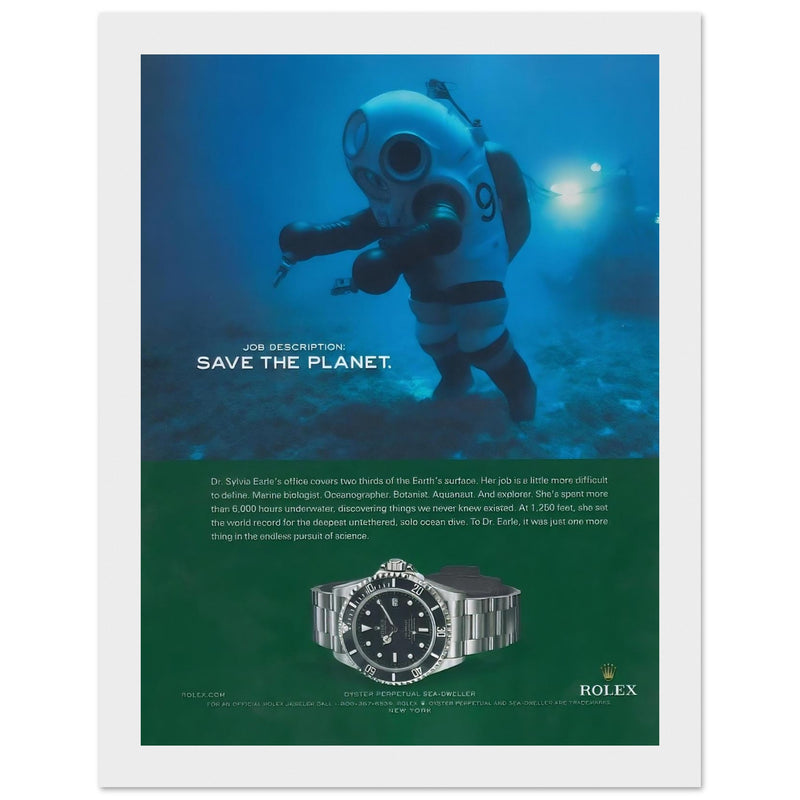 Rolex Sea-Dweller Save The Planet Vintage Poster Ad