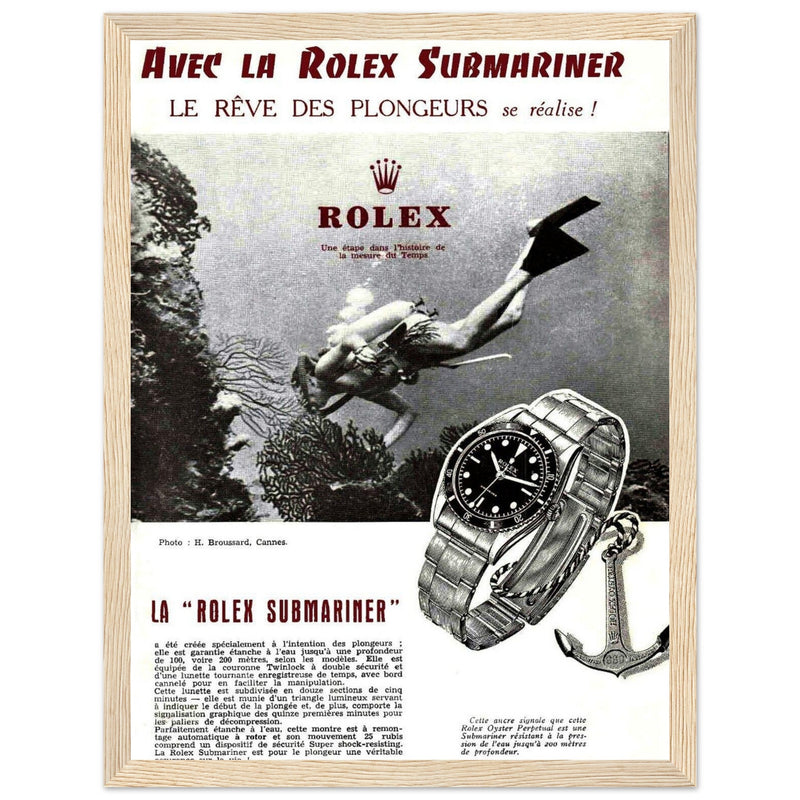 Avec La Rolex Submariner Vintage Poster Ad