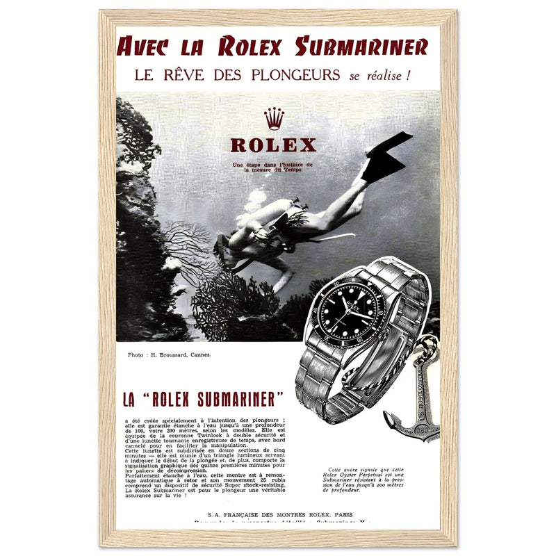 Avec La Rolex Submariner Vintage Poster Ad