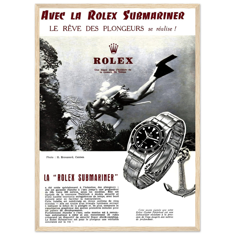 Avec La Rolex Submariner Vintage Poster Ad