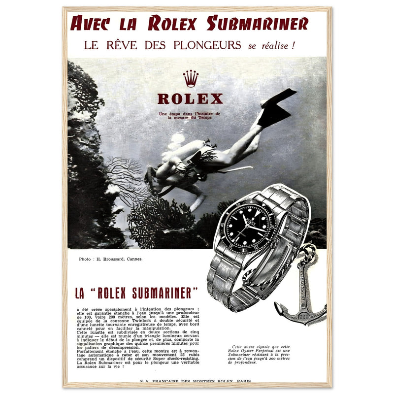 Avec La Rolex Submariner Vintage Poster Ad