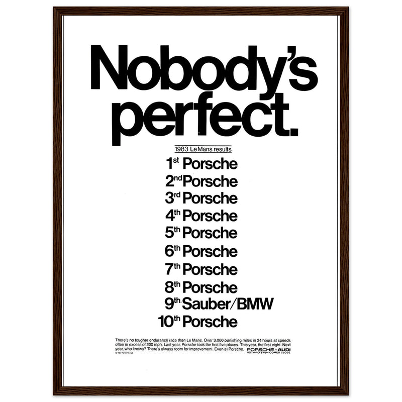 Porsche Nobody's Perfect Le Man Vintage Poster Ad