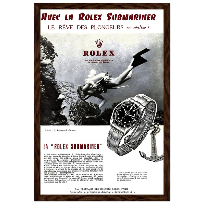 Avec La Rolex Submariner Vintage Poster Ad