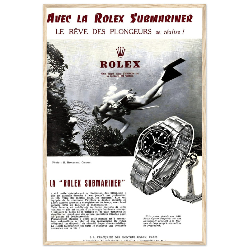 Avec La Rolex Submariner Vintage Poster Ad
