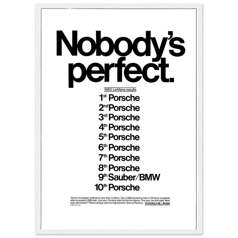 Porsche Nobody's Perfect Le Man Vintage Poster Ad