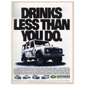 Land Rover Defender Drinks Less Than You Do Vintage Poster Ad
