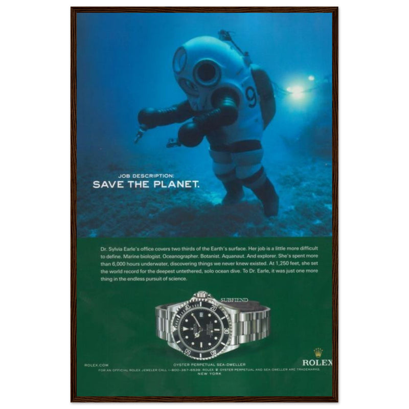 Rolex Sea-Dweller Save The Planet Vintage Poster Ad