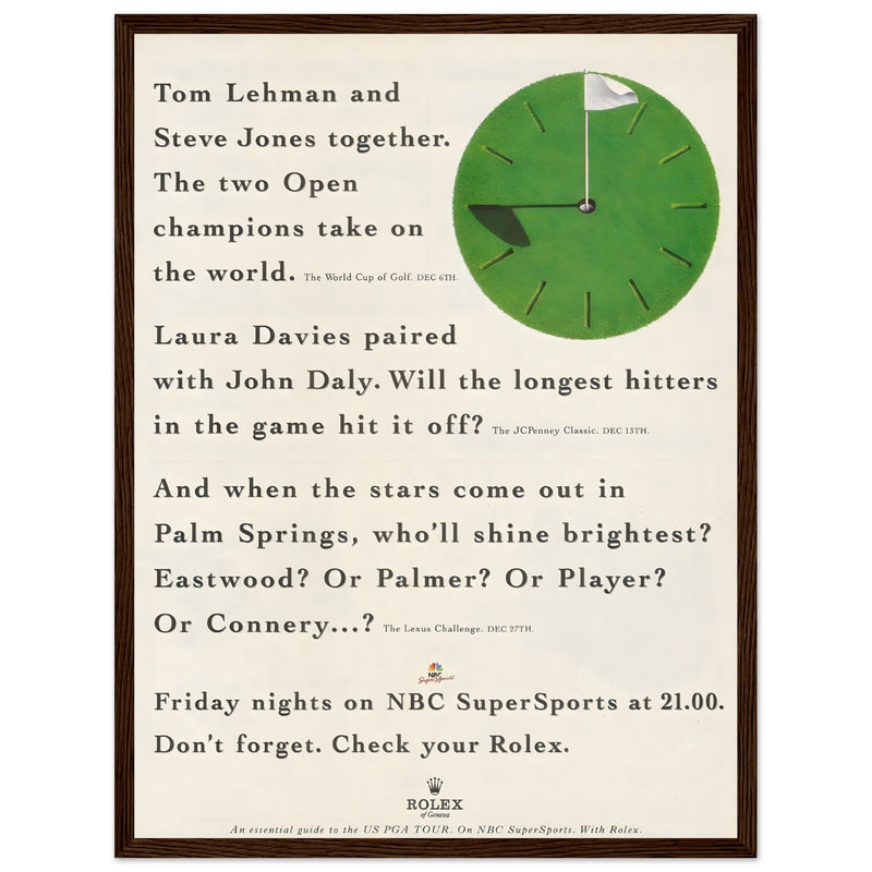 Rolex World Cup Of Golf Vintage Poster Ad