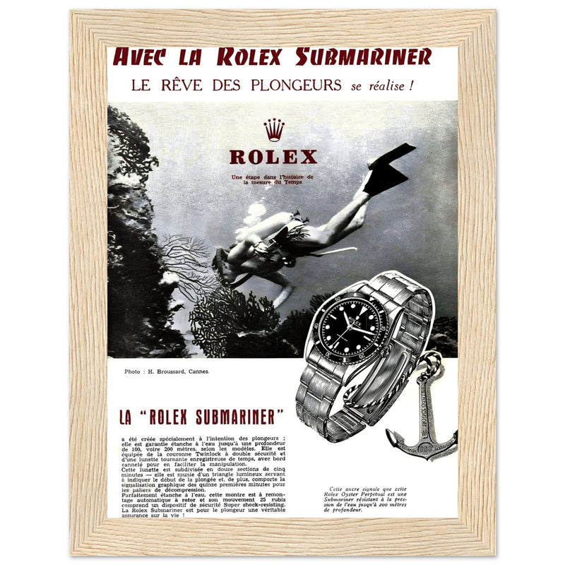 Avec La Rolex Submariner Vintage Poster Ad