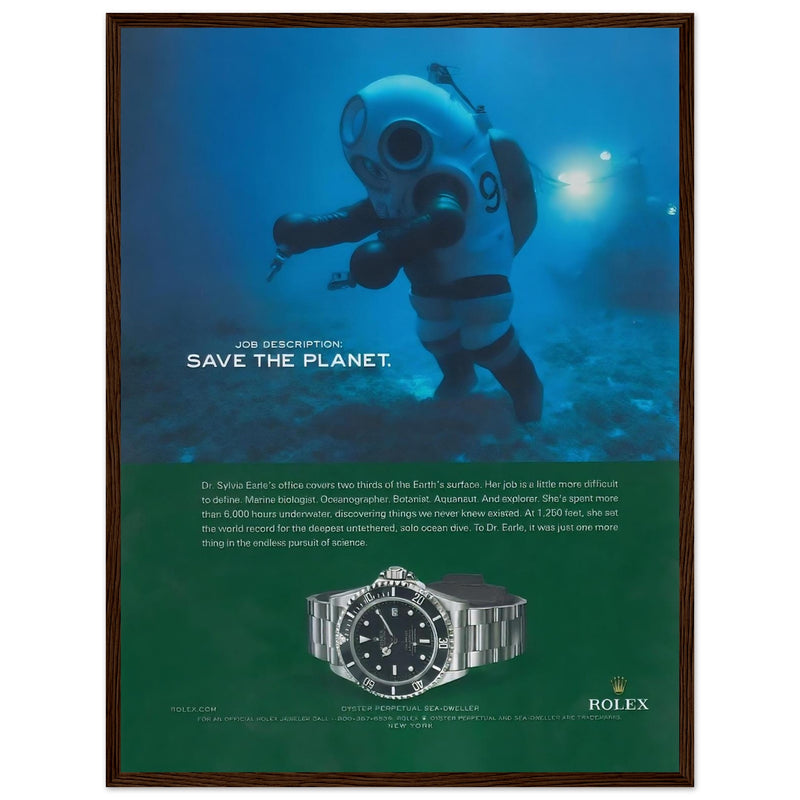 Rolex Sea-Dweller Save The Planet Vintage Poster Ad