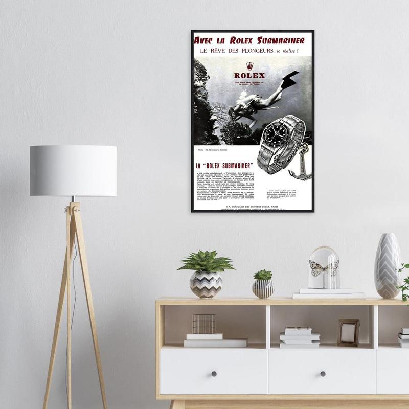 Avec La Rolex Submariner Vintage Poster Ad