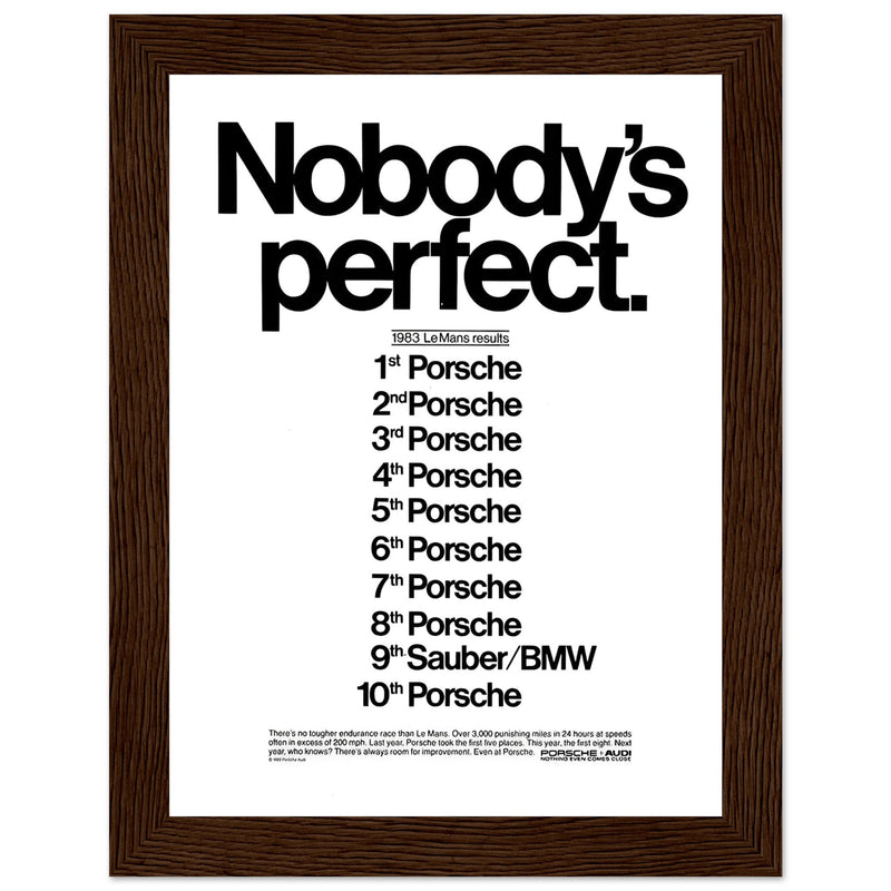 Porsche Nobody's Perfect Le Man Vintage Poster Ad