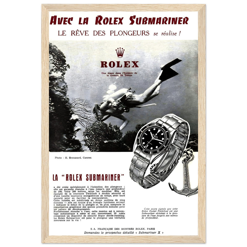 Avec La Rolex Submariner Vintage Poster Ad