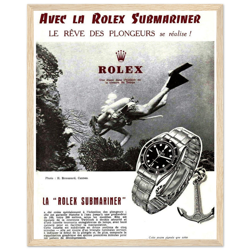Avec La Rolex Submariner Vintage Poster Ad