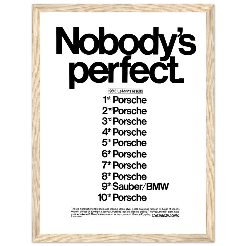 Porsche Nobody's Perfect Le Man Vintage Poster Ad