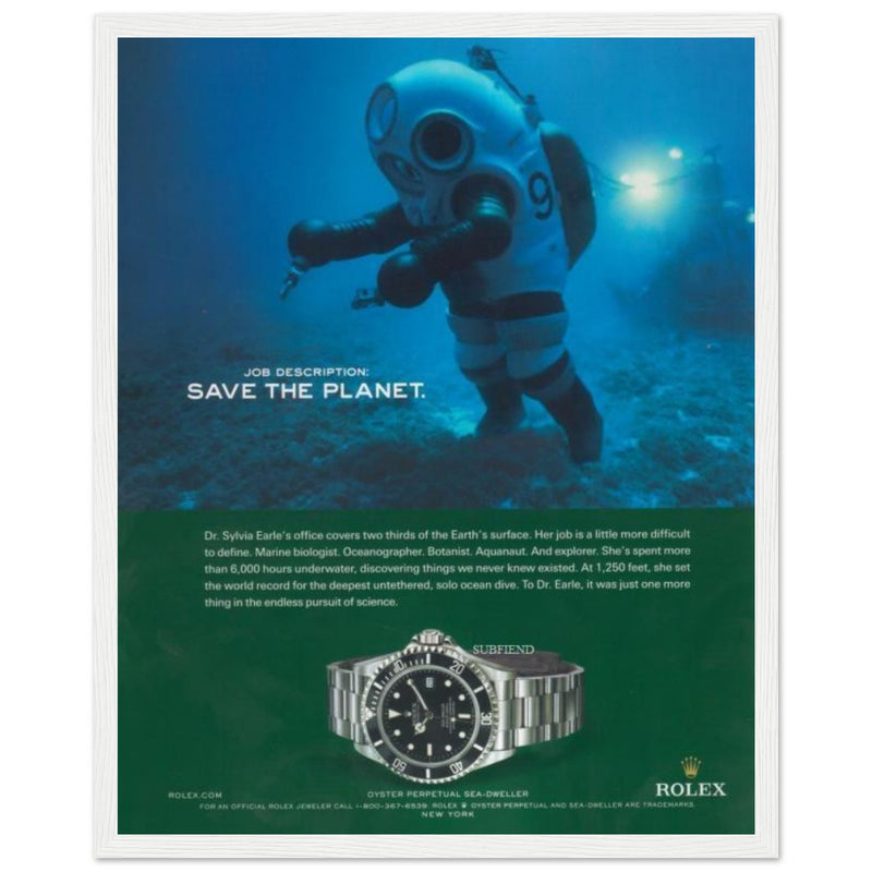 Rolex Sea-Dweller Save The Planet Vintage Poster Ad
