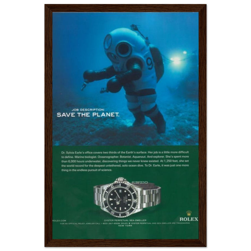 Rolex Sea-Dweller Save The Planet Vintage Poster Ad