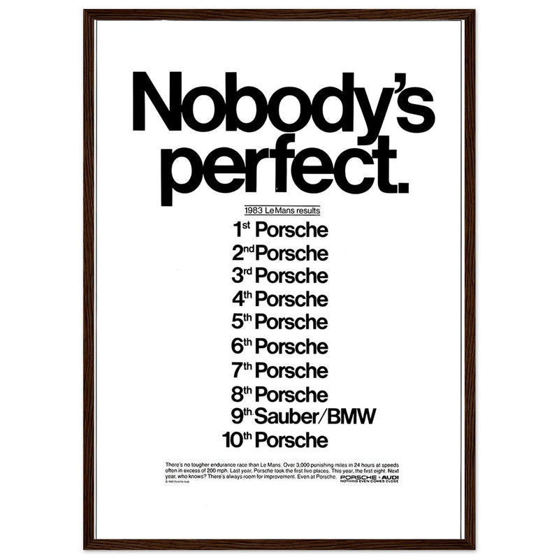 Porsche Nobody's Perfect Le Man Vintage Poster Ad