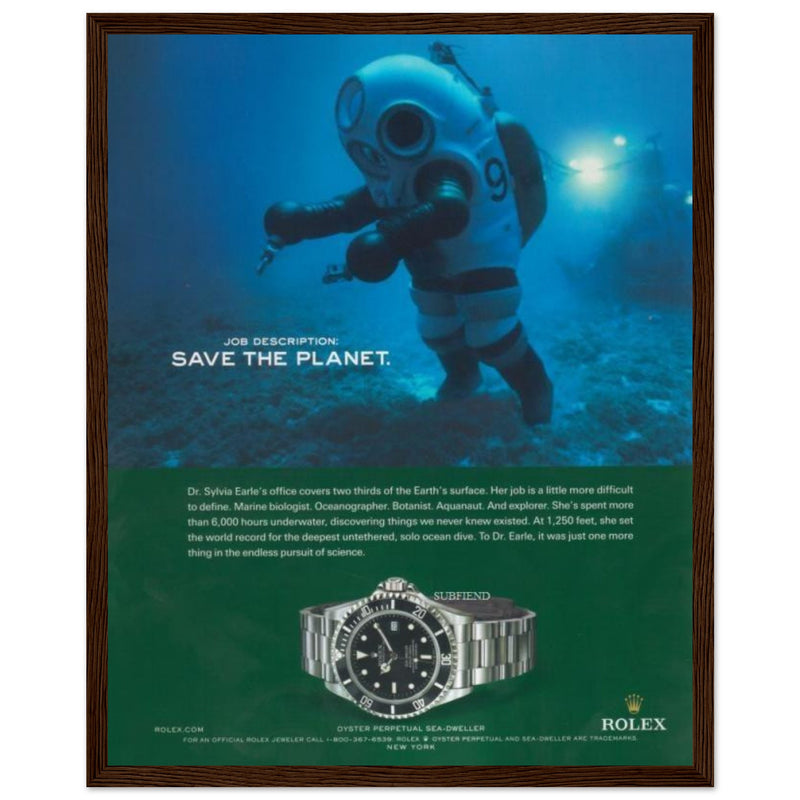 Rolex Sea-Dweller Save The Planet Vintage Poster Ad