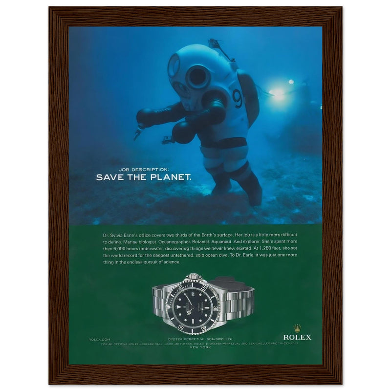 Rolex Sea-Dweller Save The Planet Vintage Poster Ad