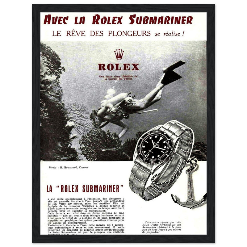 Avec La Rolex Submariner Vintage Poster Ad