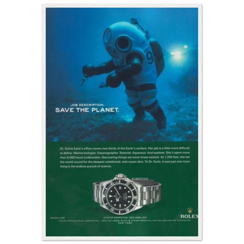 Rolex Sea-Dweller Save The Planet Vintage Poster Ad