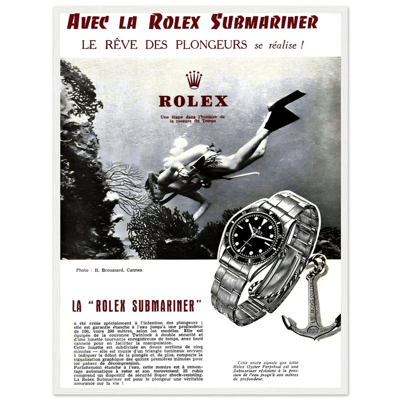 Avec La Rolex Submariner Vintage Poster Ad