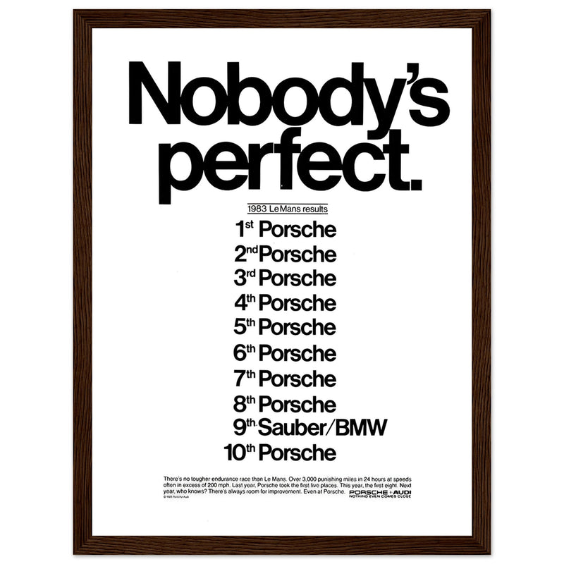 Porsche Nobody's Perfect Le Man Vintage Poster Ad