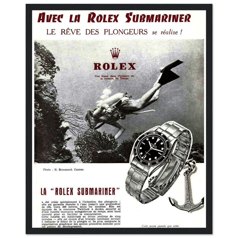 Avec La Rolex Submariner Vintage Poster Ad
