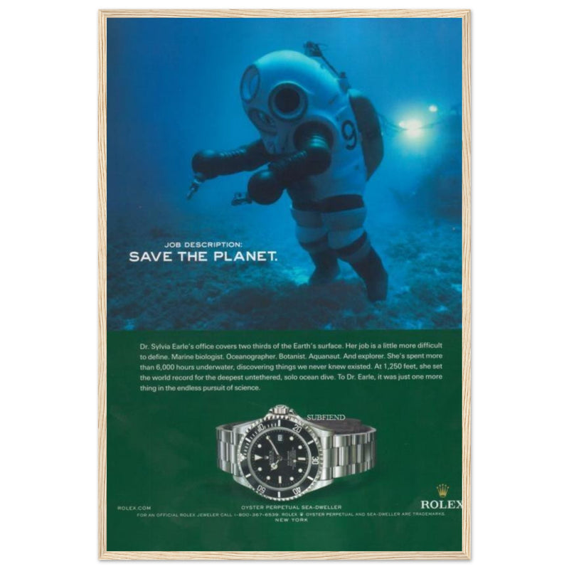 Rolex Sea-Dweller Save The Planet Vintage Poster Ad