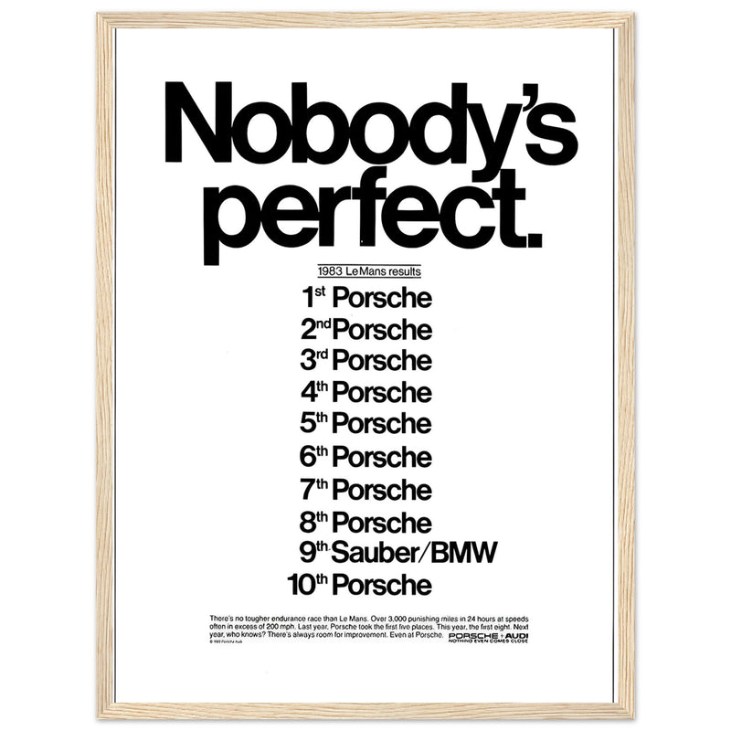 Porsche Nobody's Perfect Le Man Vintage Poster Ad