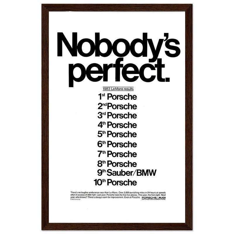 Porsche Nobody's Perfect Le Man Vintage Poster Ad