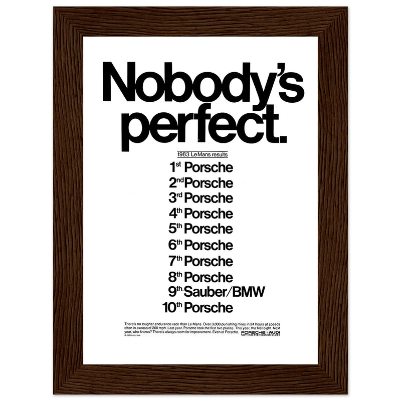 Porsche Nobody's Perfect Le Man Vintage Poster Ad
