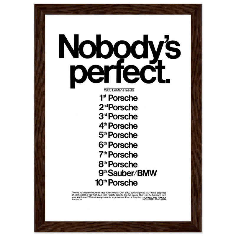 Porsche Nobody's Perfect Le Man Vintage Poster Ad