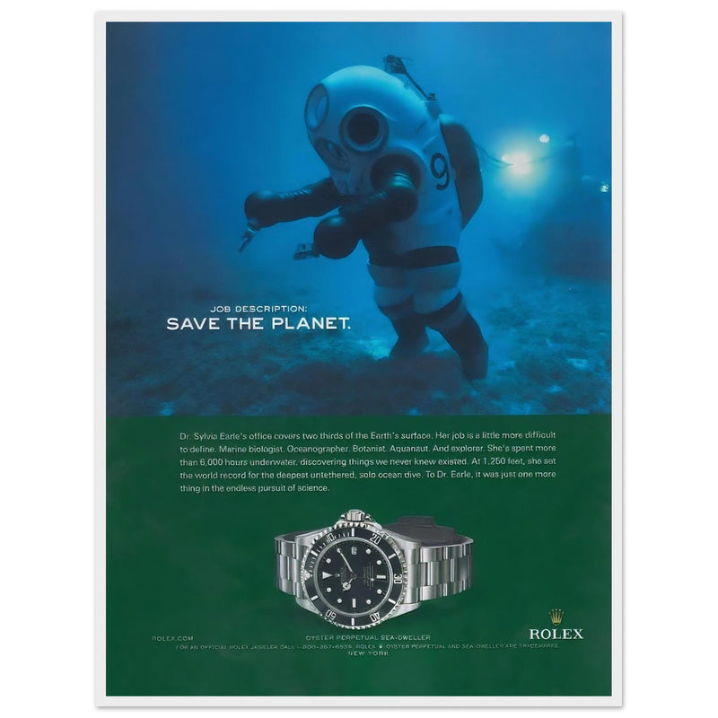 Rolex Sea-Dweller Save The Planet Vintage Poster Ad