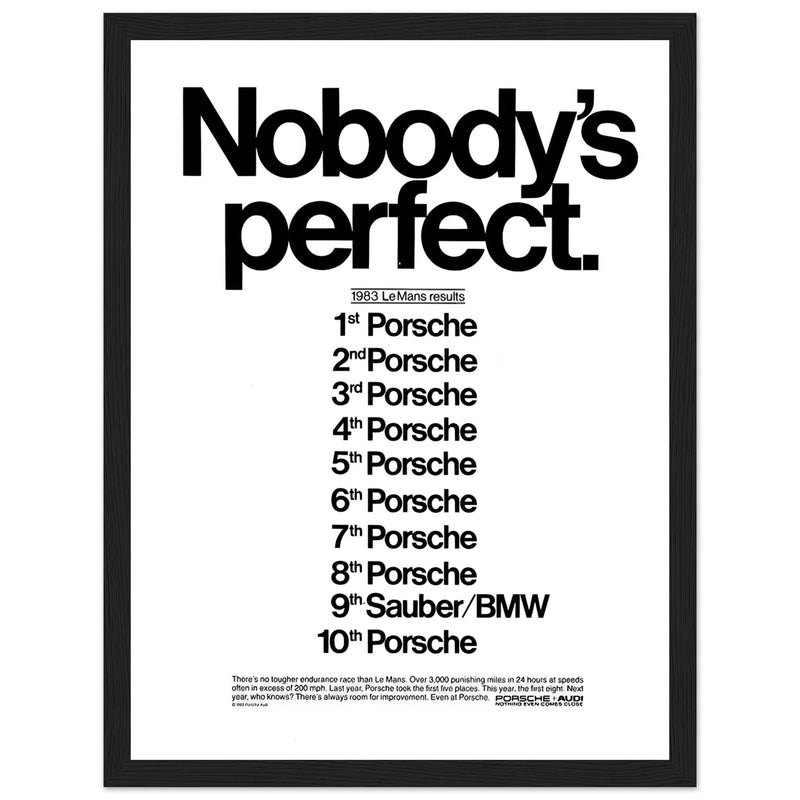 Porsche Nobody's Perfect Le Man Vintage Poster Ad