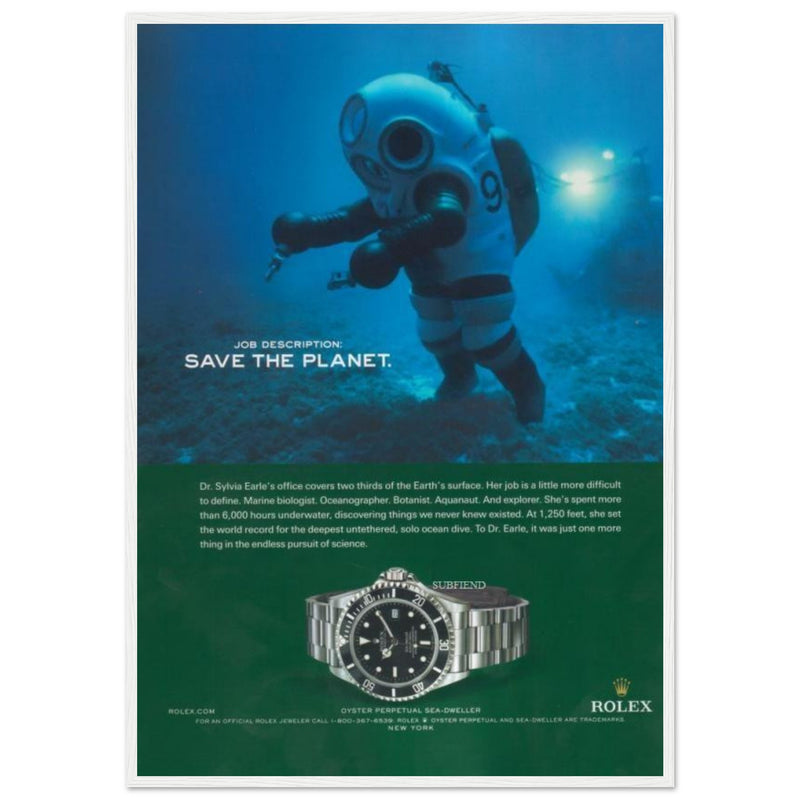 Rolex Sea-Dweller Save The Planet Vintage Poster Ad